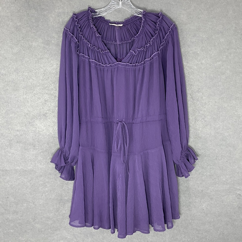 Entro Dress Womens S Purple Feminine Flowy Lined V-Neck Ruffle Romantic Ethereal